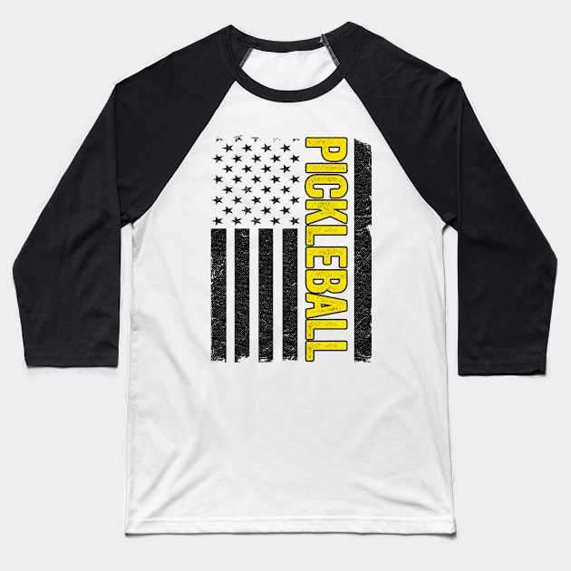 American Flag US 4th Of July Pickleball Funny Pickleball Baseball T-Shirt by Kuehni